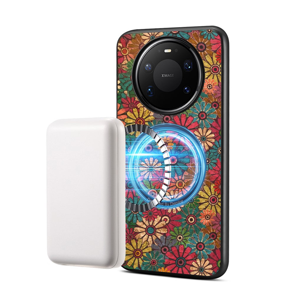 For Huawei Mate 80 Pro Max Magnetic Case Floral Pattern PU Leather TPU Phone Cover with Detachable Card Holder