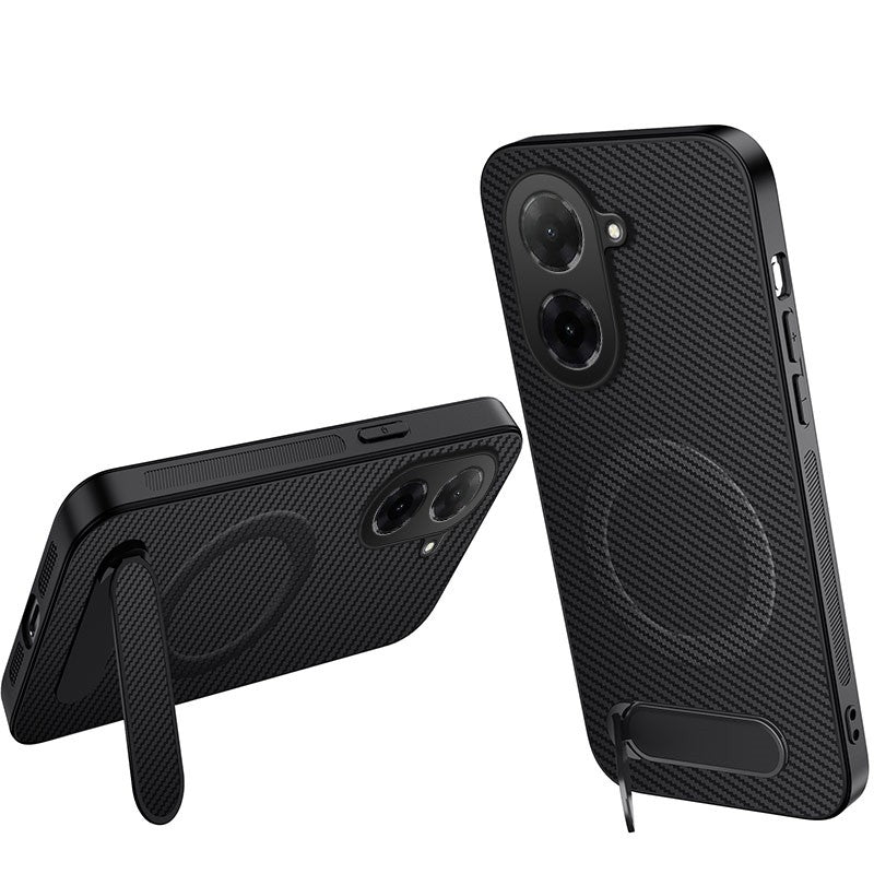 WANLONFENG for Xiaomi Redmi A5 NFC (EU) (173.45mm) QT Series Magnetic Case Kickstand Carbon Fiber Texture PC TPU Phone Cover
