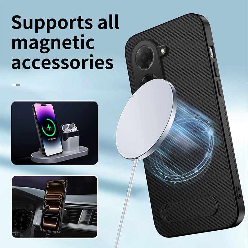 WANLONFENG for Xiaomi Redmi A5 NFC (EU) (173.45mm) QT Series Magnetic Case Kickstand Carbon Fiber Texture PC TPU Phone Cover