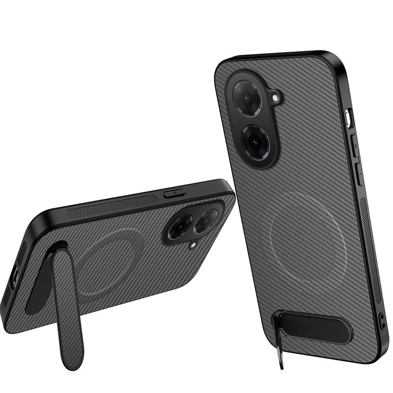 WANLONFENG for Xiaomi Redmi A5 NFC (EU) (173.45mm) QT Series Magnetic Case Kickstand Carbon Fiber Texture PC TPU Phone Cover