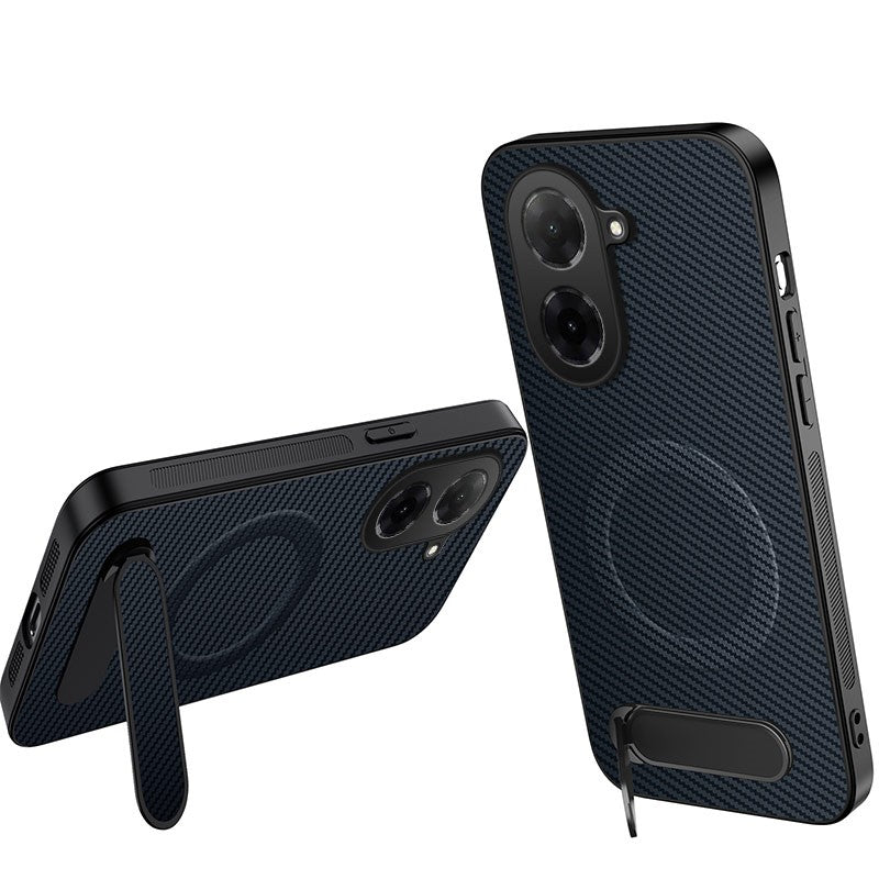WANLONFENG for Xiaomi Redmi A5 NFC (EU) (173.45mm) QT Series Magnetic Case Kickstand Carbon Fiber Texture PC TPU Phone Cover