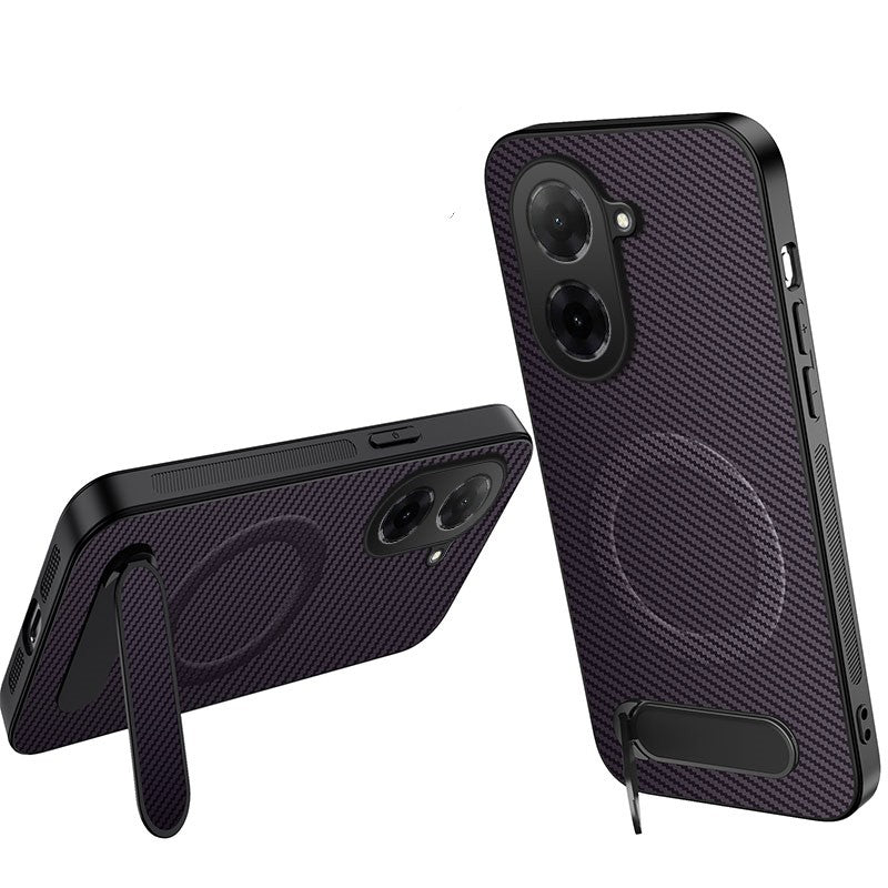 WANLONFENG for Xiaomi Redmi A5 NFC (EU) (173.45mm) QT Series Magnetic Case Kickstand Carbon Fiber Texture PC TPU Phone Cover