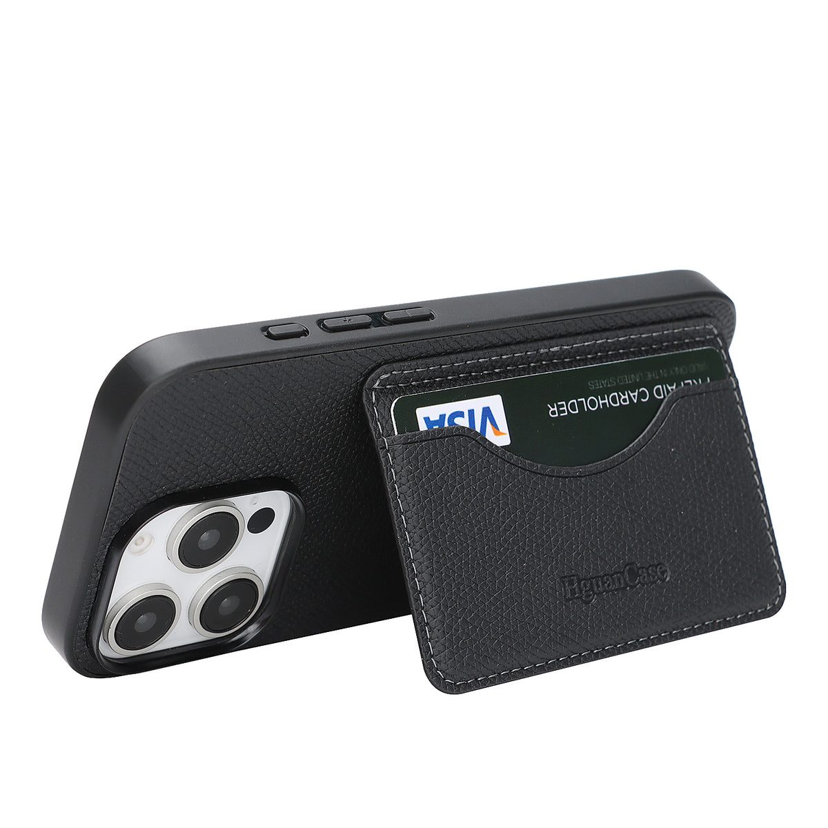 HGUANCASE iPhone 15 Pro Vintageskal i Läder med Korthållare - Svart