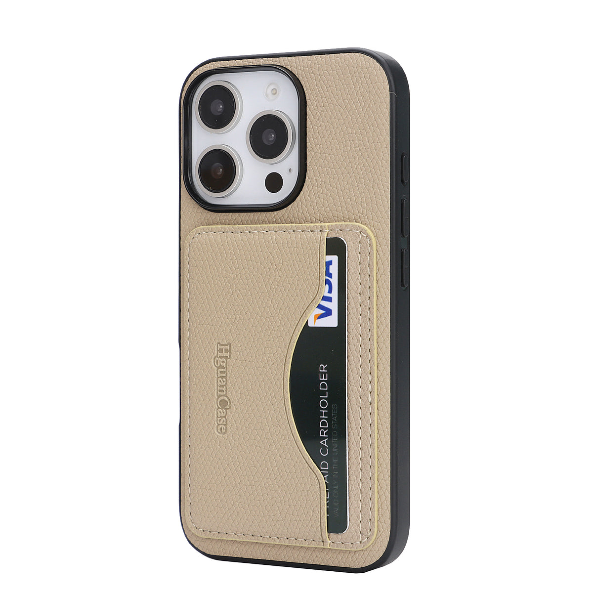 HGUANCASE iPhone 15 Pro Vintageskal i Läder med Korthållare - Aprikos