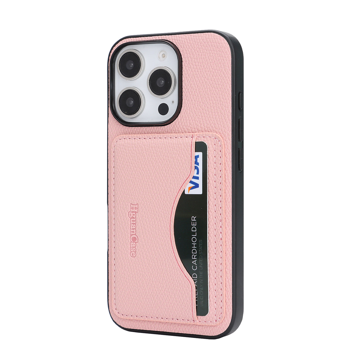 HGUANCASE iPhone 15 Pro Vintageskal i Läder med Korthållare - Rosa