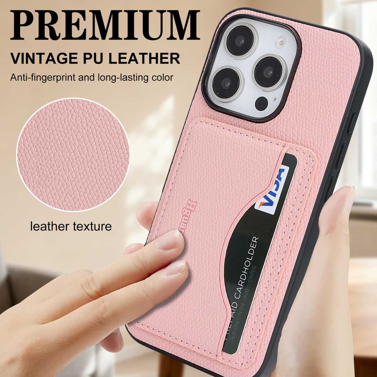 HGUANCASE iPhone 15 Pro Max Vintageskal i Läder - Rosa