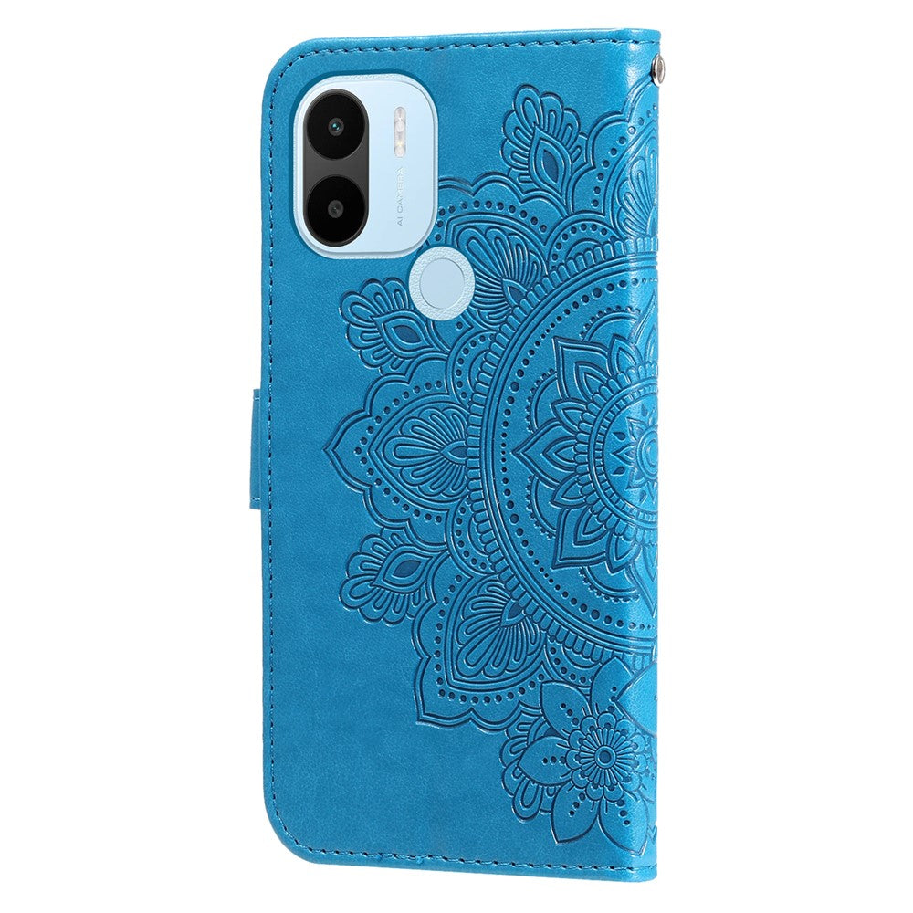Xiaomi Redmi A1+ 4G / A2+ 4G / Poco C50 4G (med fingeraftrykshul), PU-læder-pung-etui med magnetlukning og trykt blomstermønster, stativ, fuld beskyttelse, foldbart etui med rem