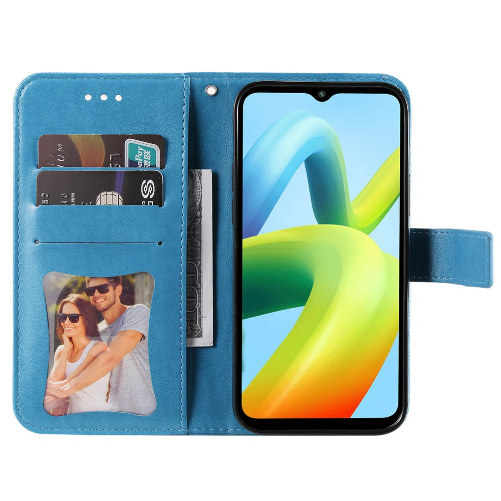 Xiaomi Redmi A1+ 4G / A2+ 4G / Poco C50 4G (med fingeraftrykshul), PU-læder-pung-etui med magnetlukning og trykt blomstermønster, stativ, fuld beskyttelse, foldbart etui med rem
