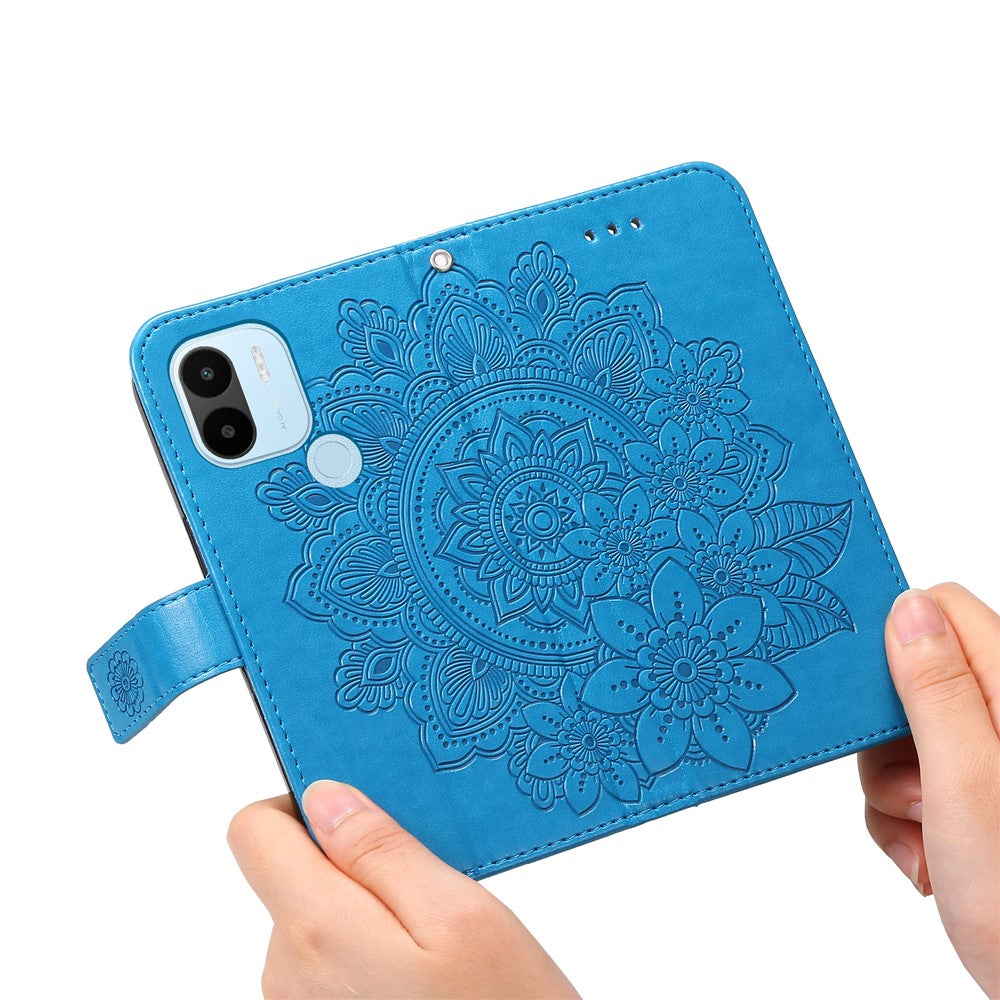 Xiaomi Redmi A1+ 4G / A2+ 4G / Poco C50 4G (med fingeraftrykshul), PU-læder-pung-etui med magnetlukning og trykt blomstermønster, stativ, fuld beskyttelse, foldbart etui med rem
