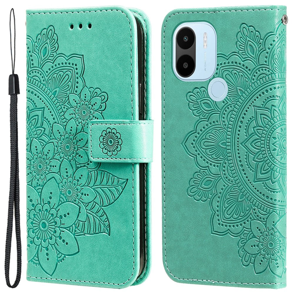 Xiaomi Redmi A1+ 4G / A2+ 4G / Poco C50 4G (med fingeraftrykshul), PU-læder-pung-etui med magnetlukning og trykt blomstermønster, stativ, fuld beskyttelse, foldbart etui med rem
