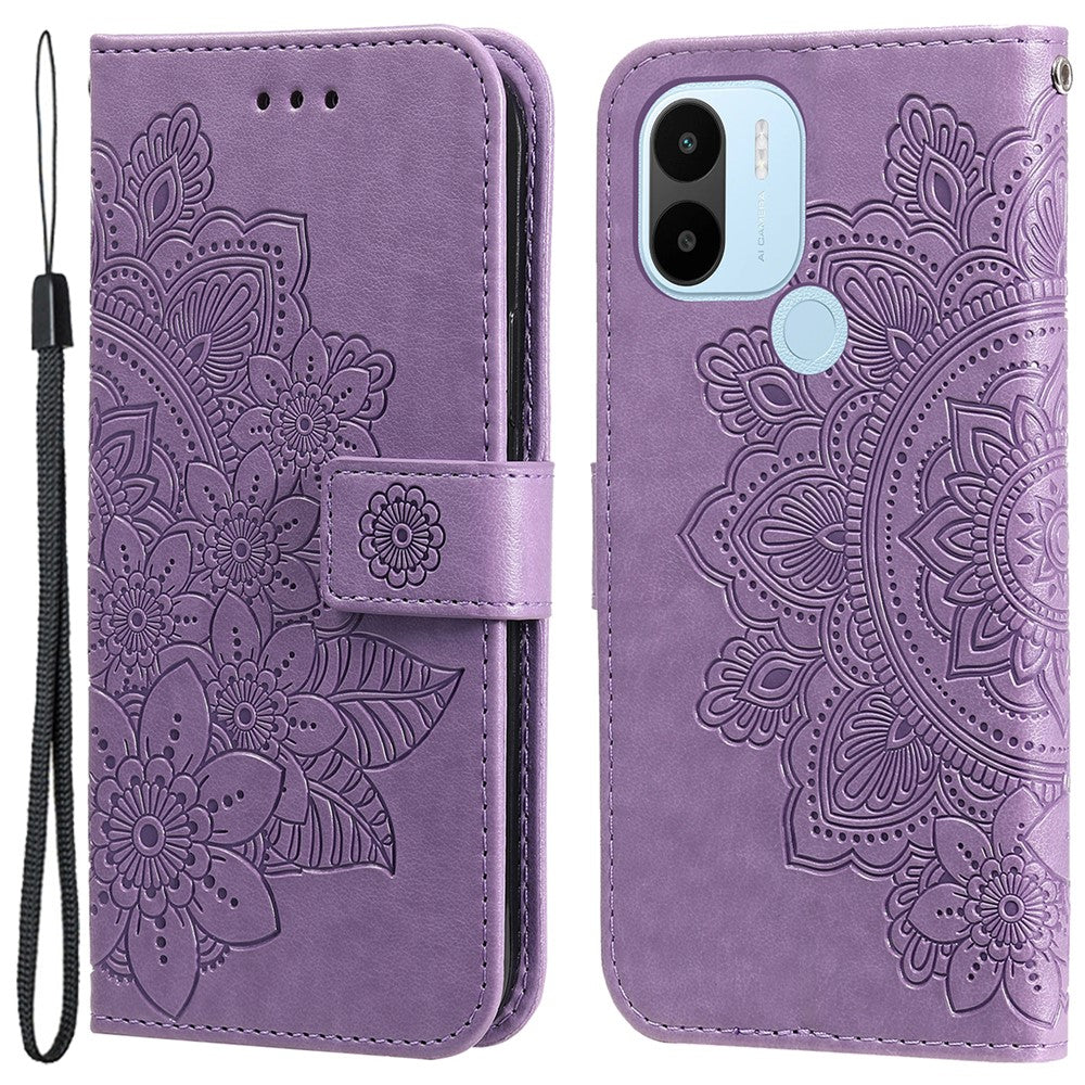 Xiaomi Redmi A1+ 4G / A2+ 4G / Poco C50 4G (med fingeraftrykshul), PU-læder-pung-etui med magnetlukning og trykt blomstermønster, stativ, fuld beskyttelse, foldbart etui med rem