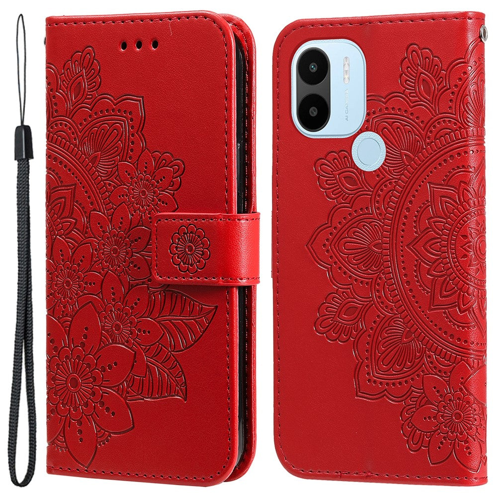Xiaomi Redmi A1+ 4G / A2+ 4G / Poco C50 4G (med fingeraftrykshul), PU-læder-pung-etui med magnetlukning og trykt blomstermønster, stativ, fuld beskyttelse, foldbart etui med rem