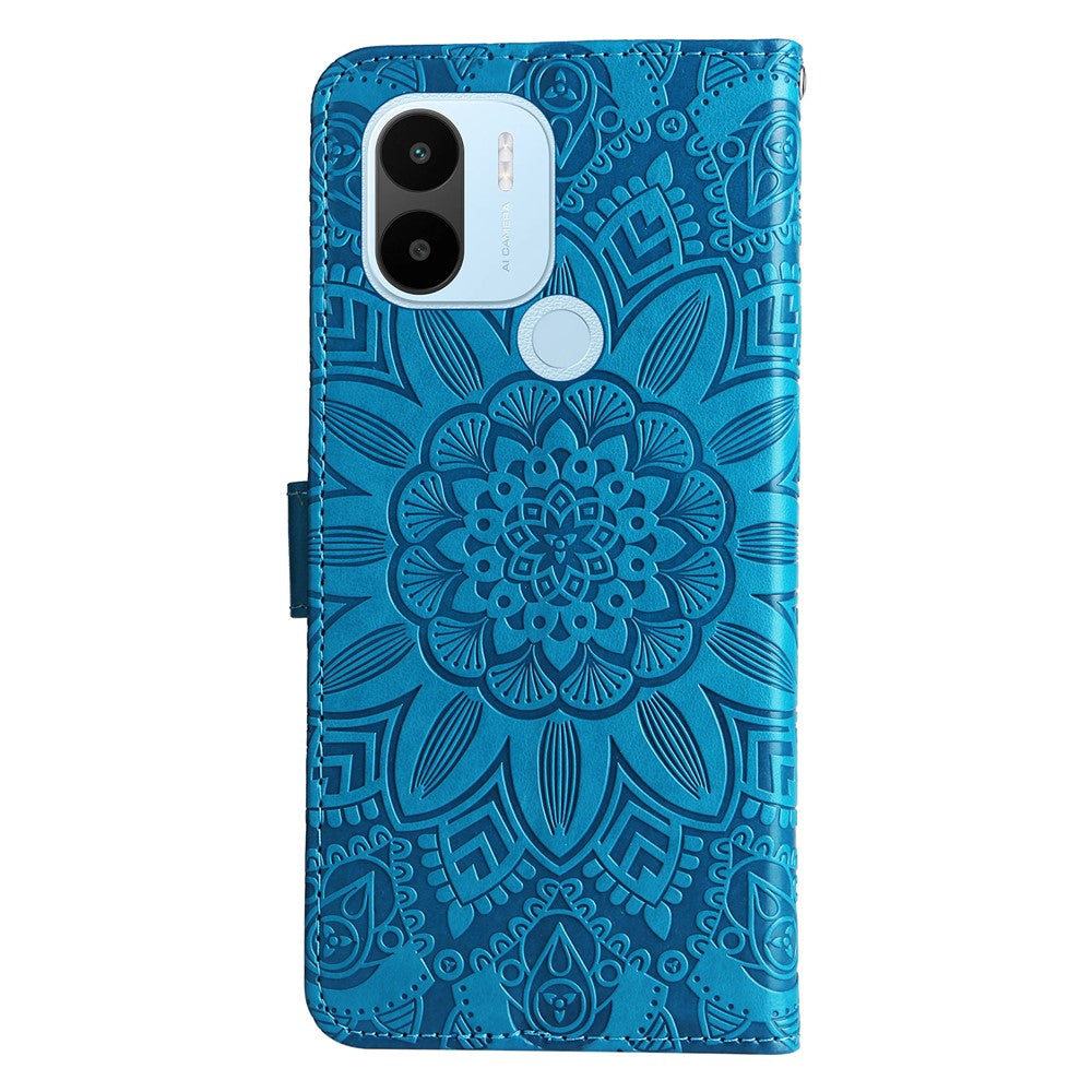For Xiaomi Redmi A1+ 4G / A2+ 4G / Poco C50 4G PU Leather Sunflower Imprinted Phone Case Overall Coverage Magnetic Closure Stand Flip Cover with Wrist Strap