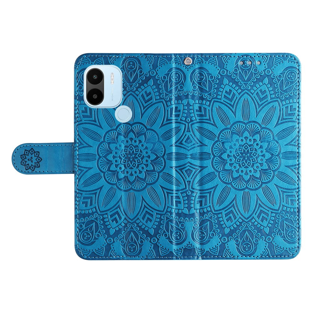 For Xiaomi Redmi A1+ 4G / A2+ 4G / Poco C50 4G PU Leather Sunflower Imprinted Phone Case Overall Coverage Magnetic Closure Stand Flip Cover with Wrist Strap