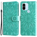 For Xiaomi Redmi A1+ 4G / A2+ 4G / Poco C50 4G PU Leather Sunflower Imprinted Phone Case Overall Coverage Magnetic Closure Stand Flip Cover with Wrist Strap
