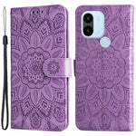 For Xiaomi Redmi A1+ 4G / A2+ 4G / Poco C50 4G PU Leather Sunflower Imprinted Phone Case Overall Coverage Magnetic Closure Stand Flip Cover with Wrist Strap