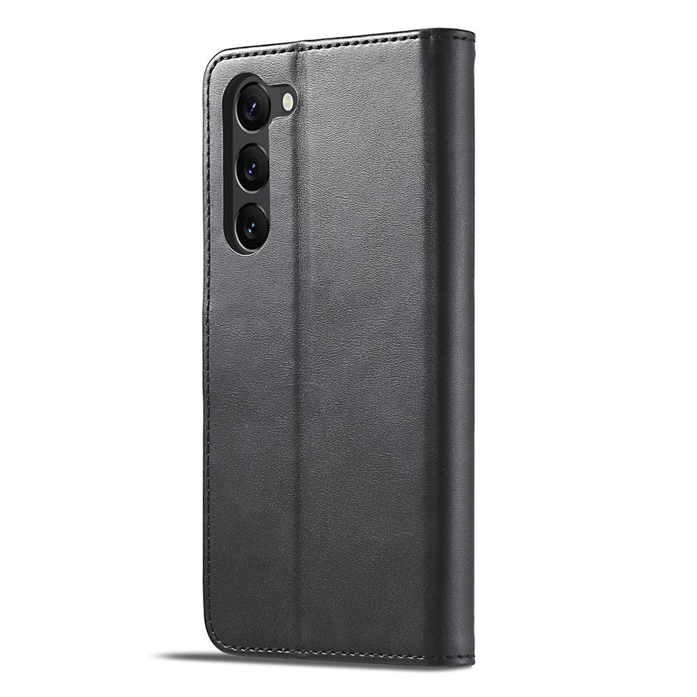 LC.IMEEKE Shockproof Phone Case For Samsung Galaxy S23+, Calf Texture Magnetic Clasp PU Leather Wallet Stand Protective Cell Phone Cover