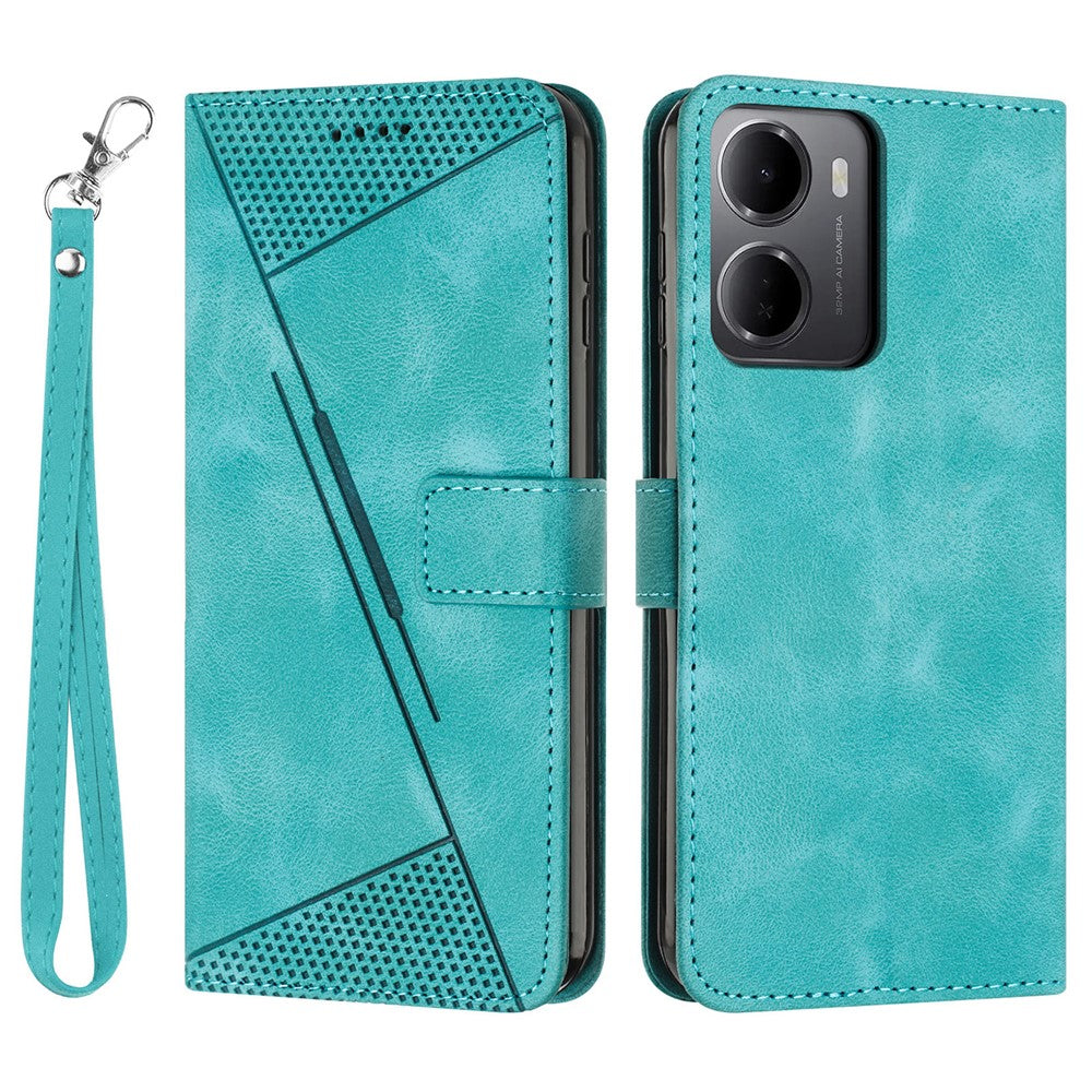 For Xiaomi Redmi 15a 5G Leather Case Imprinted Triangle Phone Cover with Hand Strap