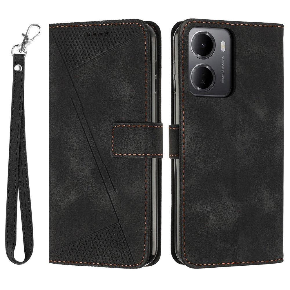 For Xiaomi Redmi 15a 5G Leather Case Imprinted Triangle Phone Cover with Hand Strap