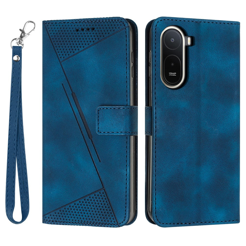 For Xiaomi Poco C85x 5G / Redmi A7 Pro 4G (171.56mm) Leather Case Imprinted Triangle Phone Cover with Hand Strap