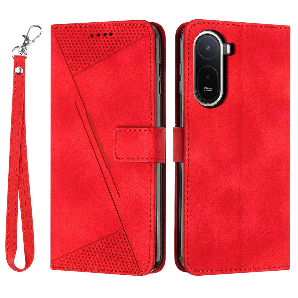For Xiaomi Poco C85x 5G / Redmi A7 Pro 4G (171.56mm) Leather Case Imprinted Triangle Phone Cover with Hand Strap