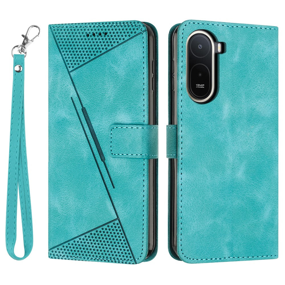 For Xiaomi Poco C85x 5G / Redmi A7 Pro 4G (171.56mm) Leather Case Imprinted Triangle Phone Cover with Hand Strap