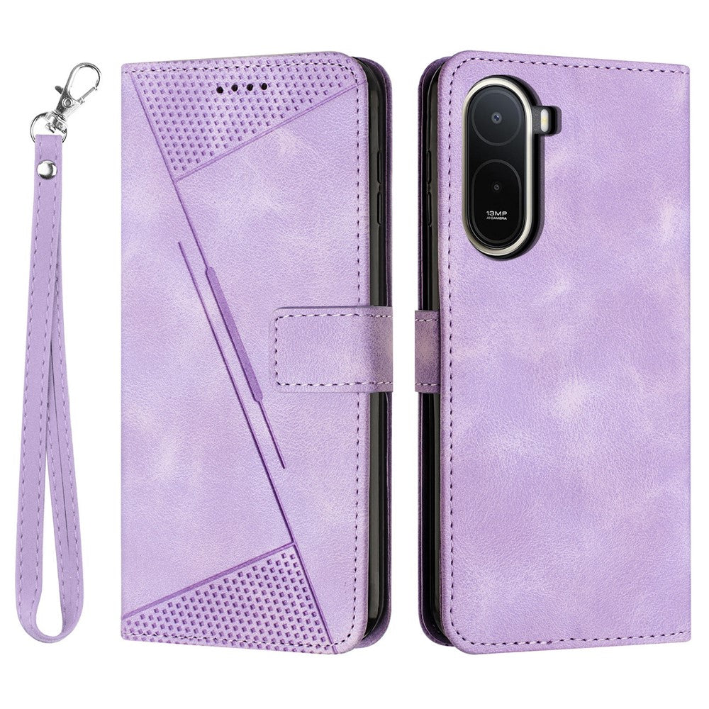 For Xiaomi Poco C85x 5G / Redmi A7 Pro 4G (171.56mm) Leather Case Imprinted Triangle Phone Cover with Hand Strap