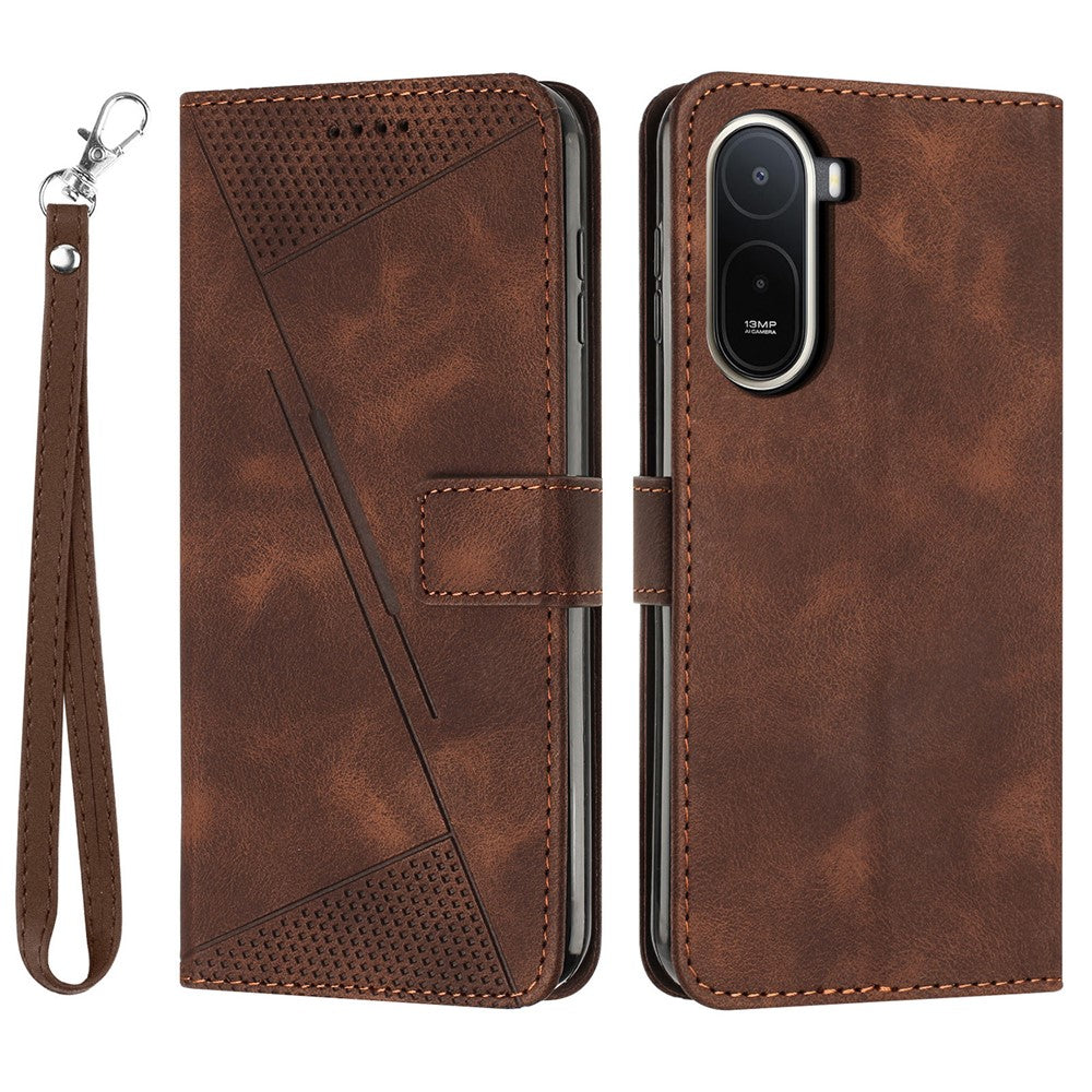 For Xiaomi Poco C85x 5G / Redmi A7 Pro 4G (171.56mm) Leather Case Imprinted Triangle Phone Cover with Hand Strap