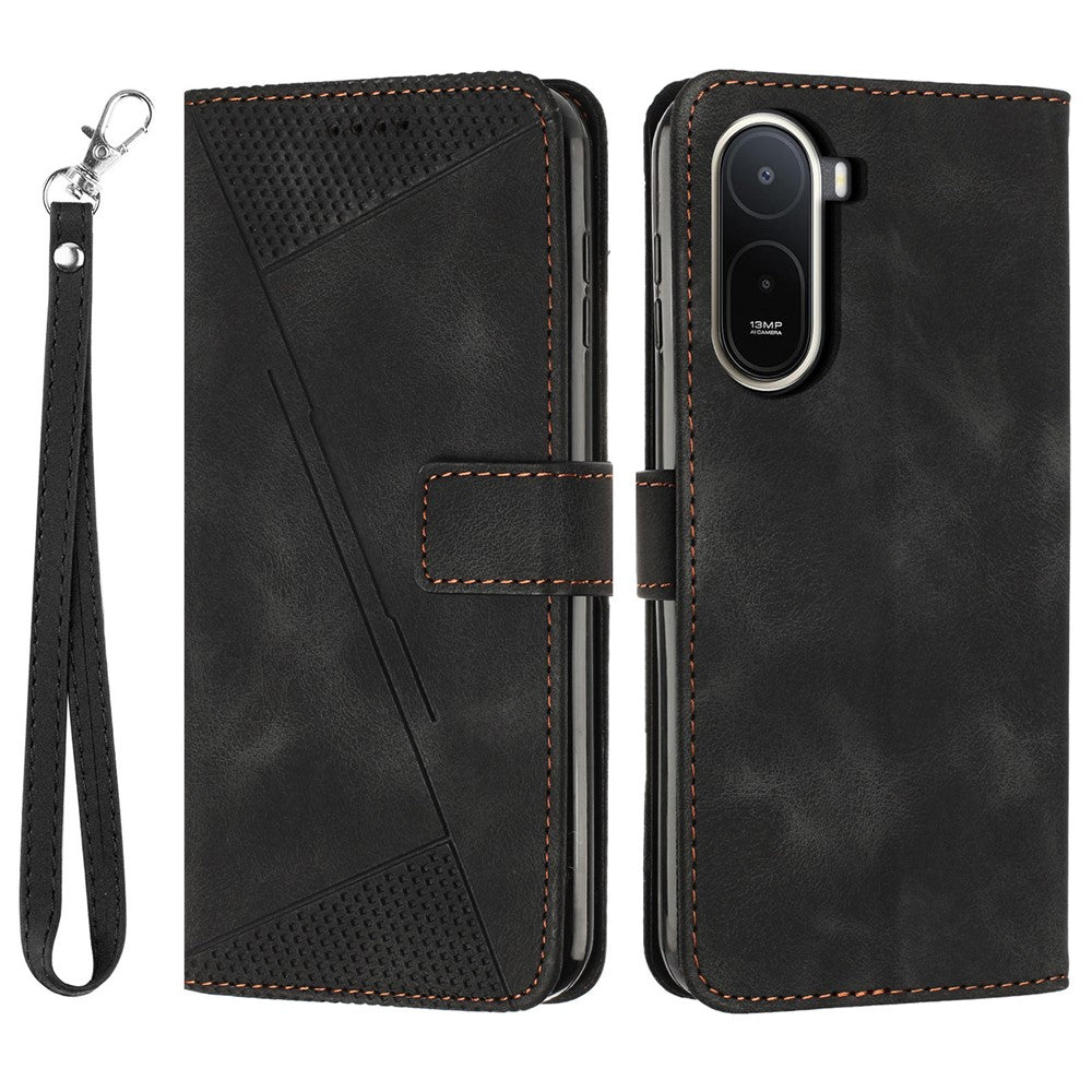 For Xiaomi Poco C85x 5G / Redmi A7 Pro 4G (171.56mm) Leather Case Imprinted Triangle Phone Cover with Hand Strap