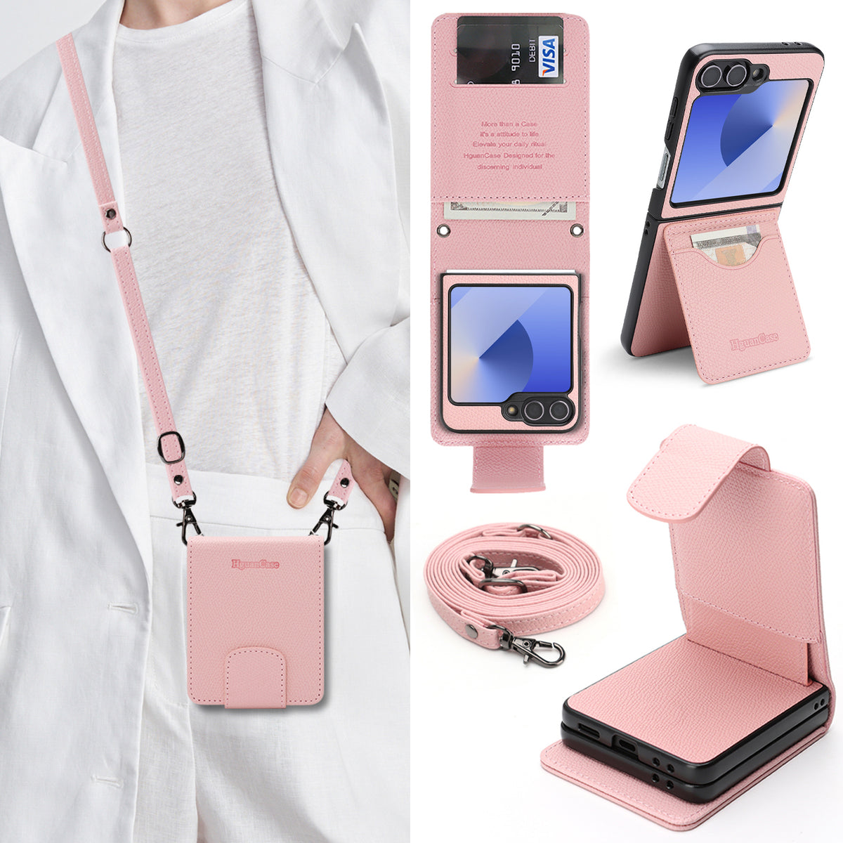 For Samsung Galaxy Z Flip7 FE 5G / Galaxy Z Flip6 5G HGUANCASE Case Wallet Stand Detachable Vintage Leather Phone Cover with Wrist Strap