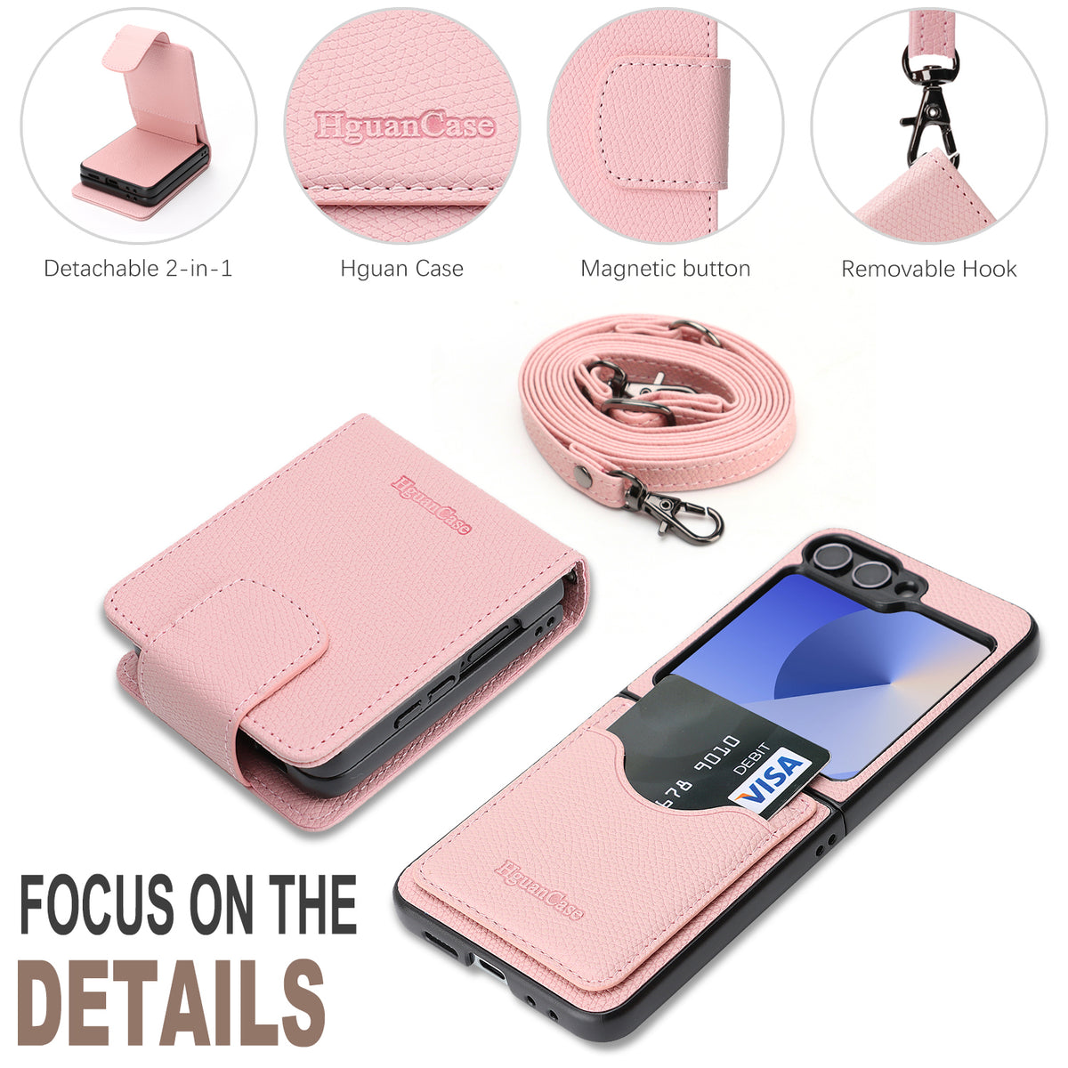 For Samsung Galaxy Z Flip7 FE 5G / Galaxy Z Flip6 5G HGUANCASE Case Wallet Stand Detachable Vintage Leather Phone Cover with Wrist Strap