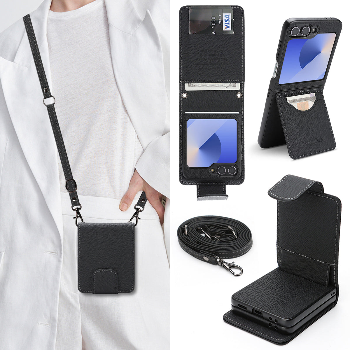 For Samsung Galaxy Z Flip7 FE 5G / Galaxy Z Flip6 5G HGUANCASE Case Wallet Stand Detachable Vintage Leather Phone Cover with Wrist Strap