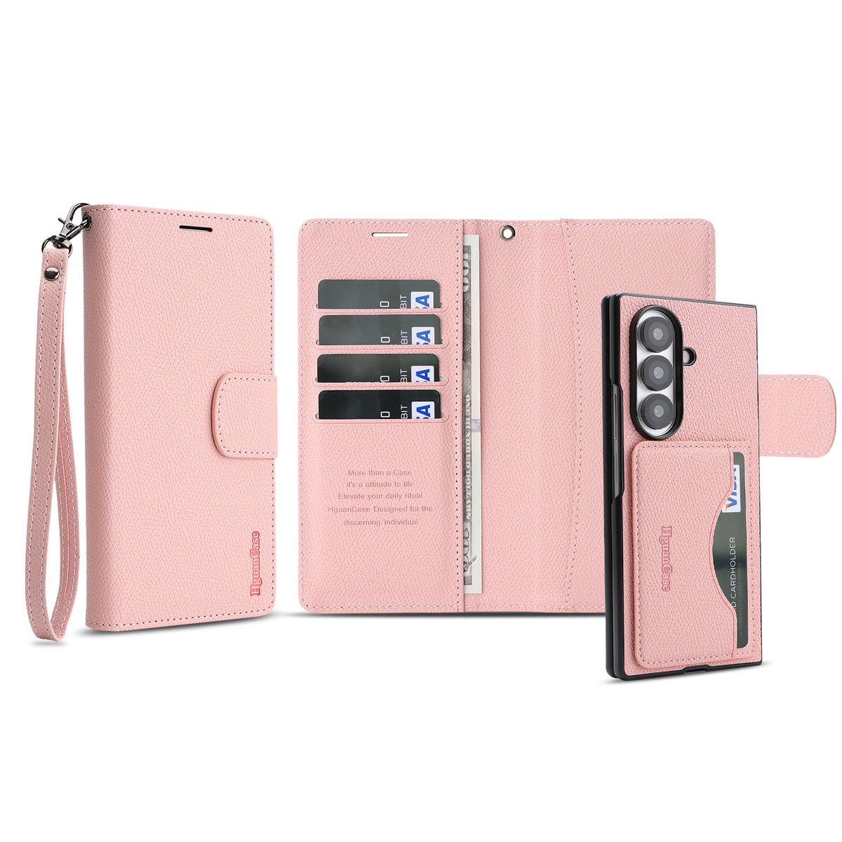 Til Samsung Galaxy Z Fold6 5G HGUANCASE Etui Pung Stand Aftageligt Vintage Læder Telefoncover med Håndrem