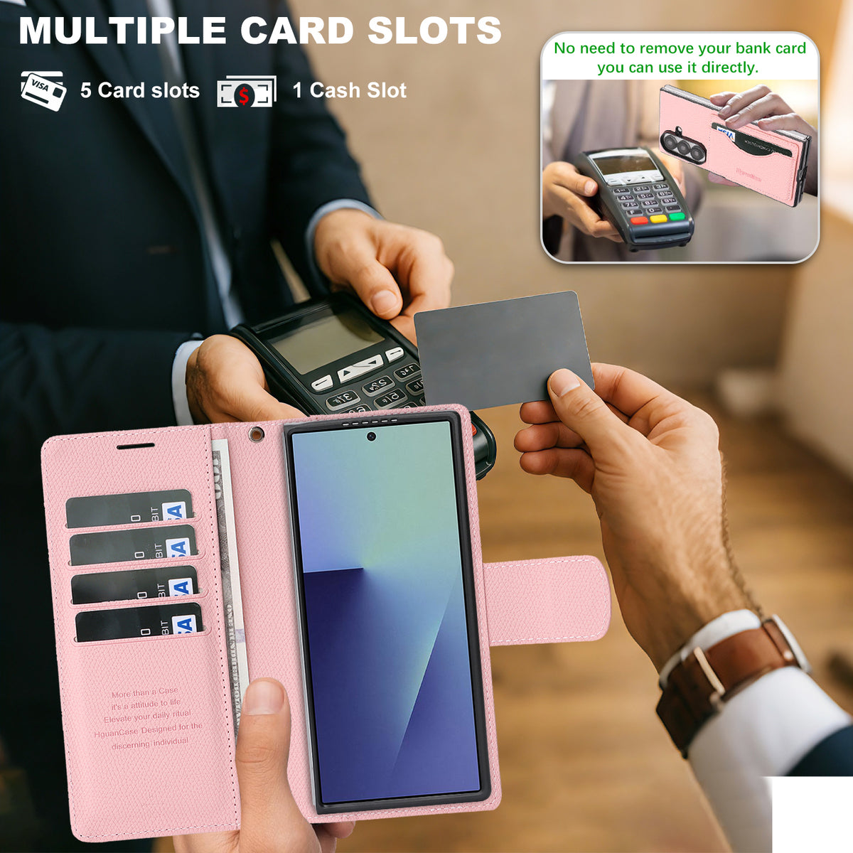 Til Samsung Galaxy Z Fold6 5G HGUANCASE Etui Pung Stand Aftageligt Vintage Læder Telefoncover med Håndrem