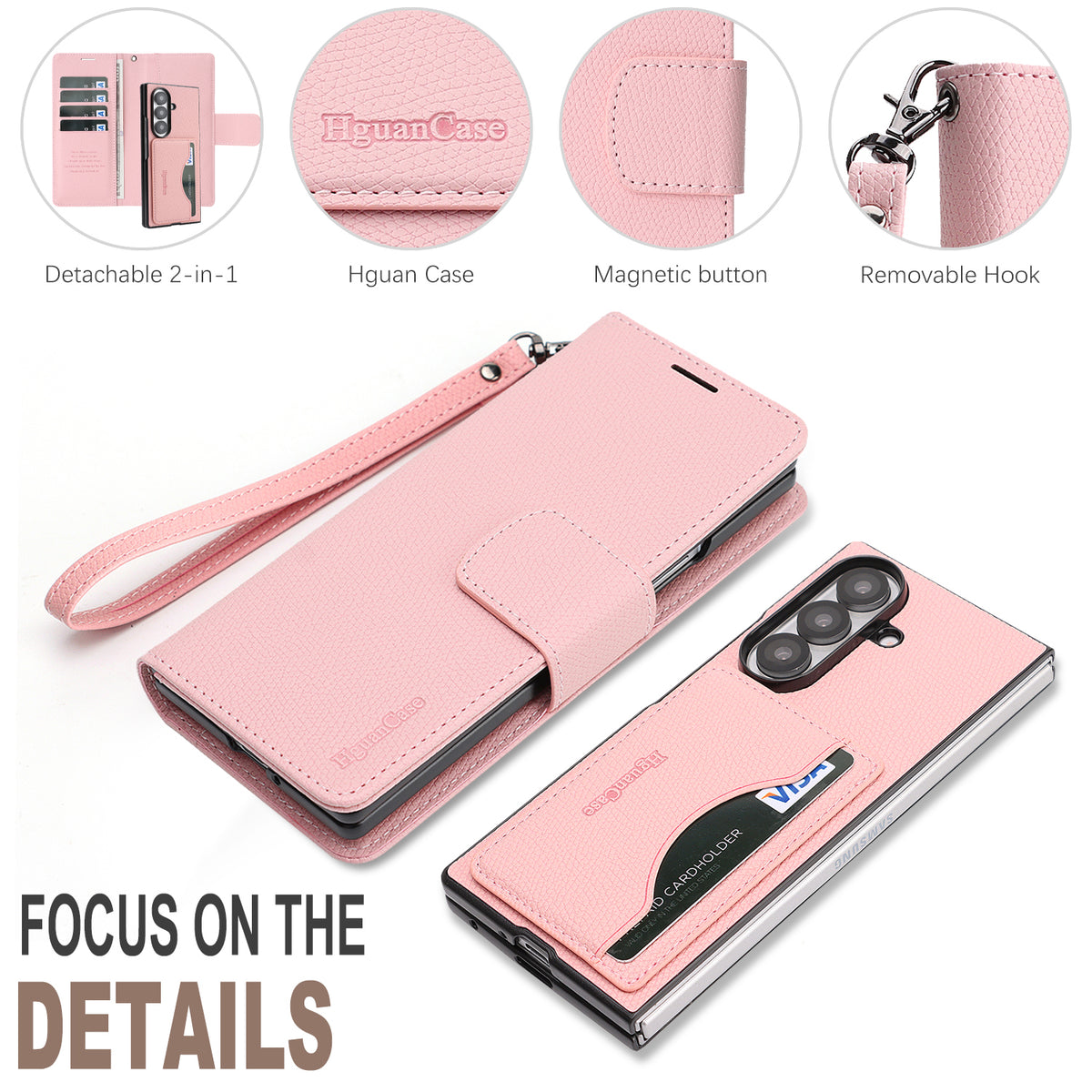 Til Samsung Galaxy Z Fold6 5G HGUANCASE Etui Pung Stand Aftageligt Vintage Læder Telefoncover med Håndrem
