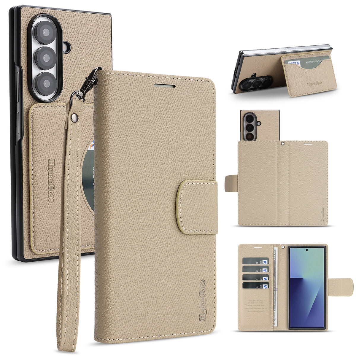 Til Samsung Galaxy Z Fold6 5G HGUANCASE Etui Pung Stand Aftageligt Vintage Læder Telefoncover med Håndrem