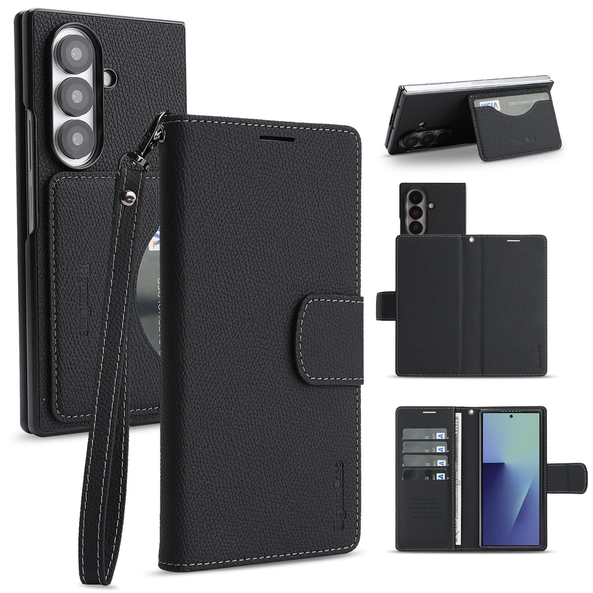 Til Samsung Galaxy Z Fold6 5G HGUANCASE Etui Pung Stand Aftageligt Vintage Læder Telefoncover med Håndrem