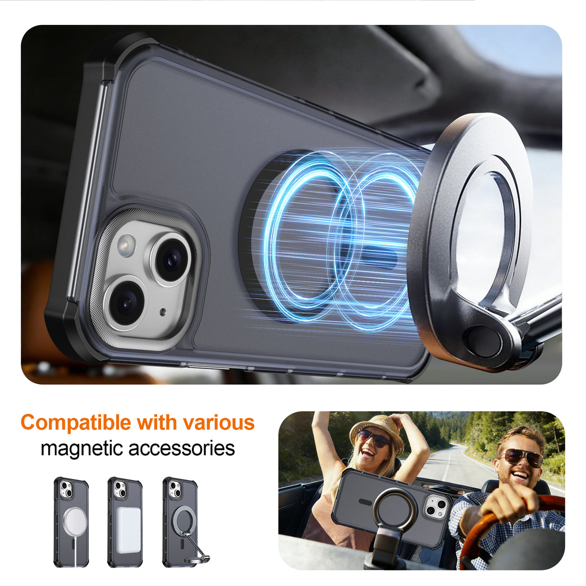 For iPhone 15 Plus Magnetic Case Electroplated Frame Skin-touch TPU+PC Phone Cover