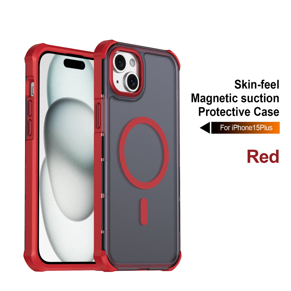 For iPhone 15 Plus Magnetic Case Electroplated Frame Skin-touch TPU+PC Phone Cover
