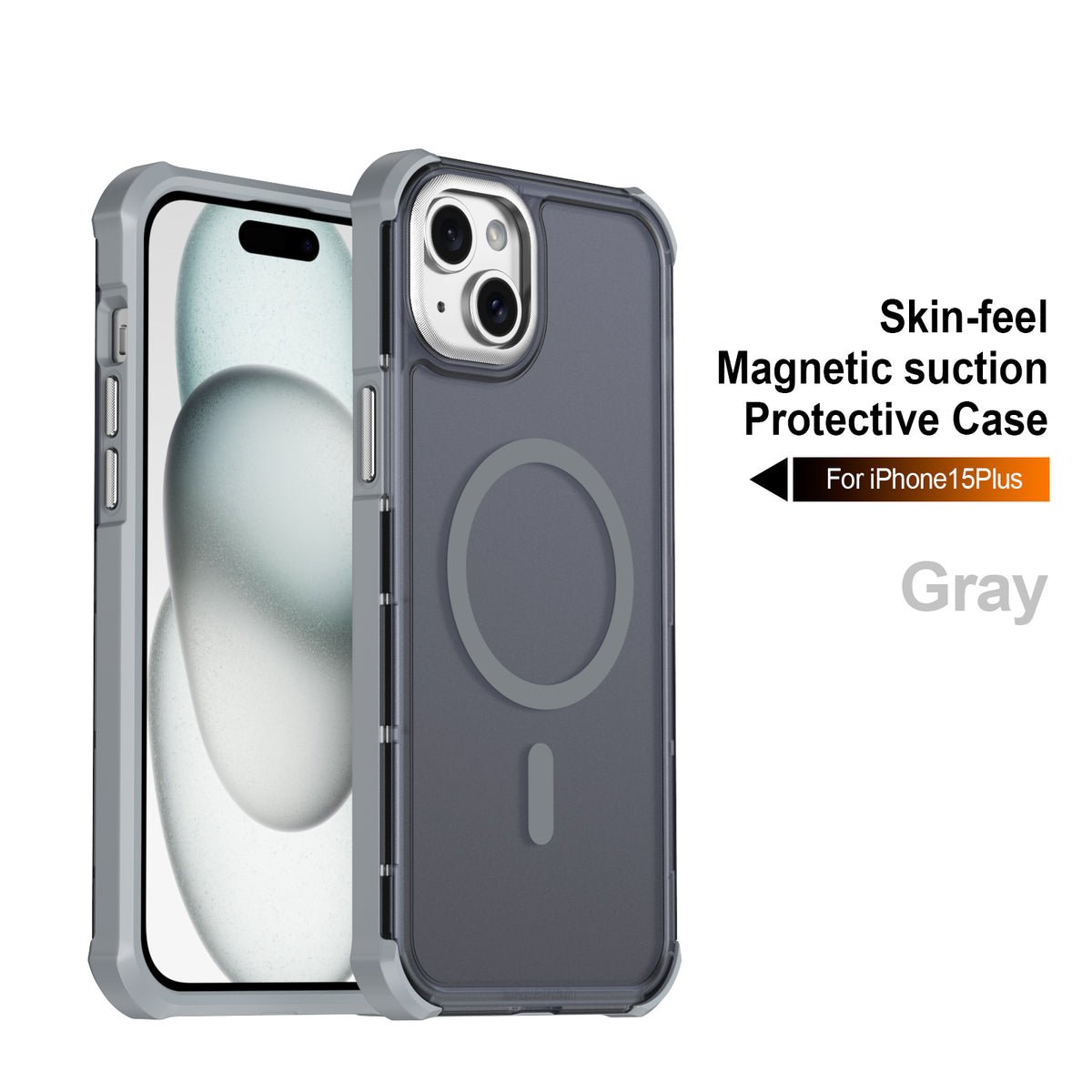 For iPhone 15 Plus Magnetic Case Electroplated Frame Skin-touch TPU+PC Phone Cover
