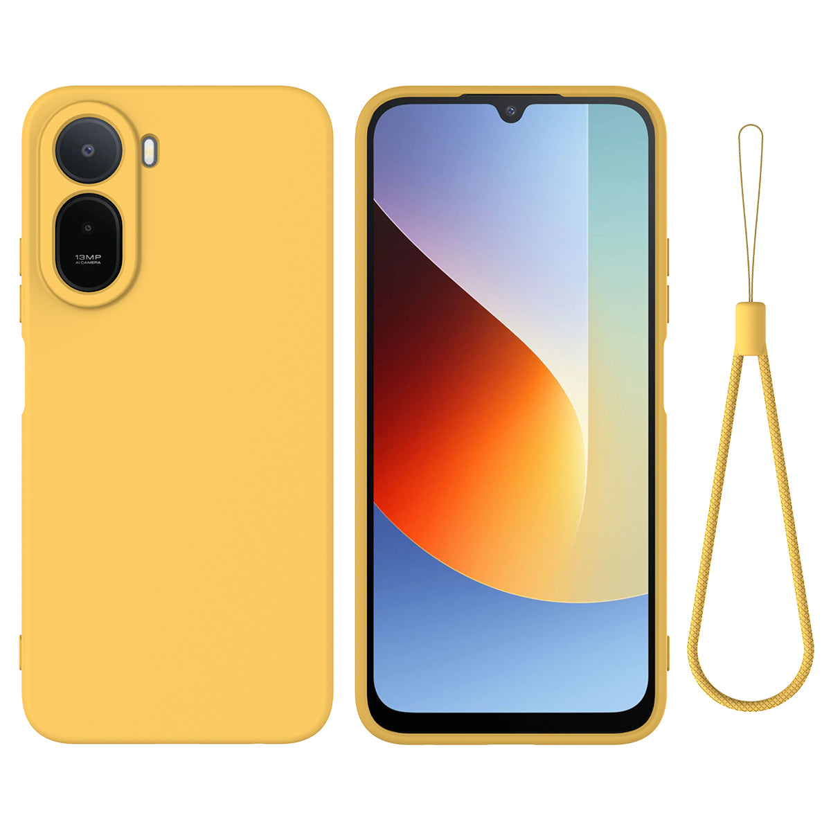 Liquid Silicone Case for Xiaomi Poco C85x 5G / Redmi A7 Pro 4G (171.56mm) / Redmi A7 Pro 5G Phone Back Cover with Hand Strap