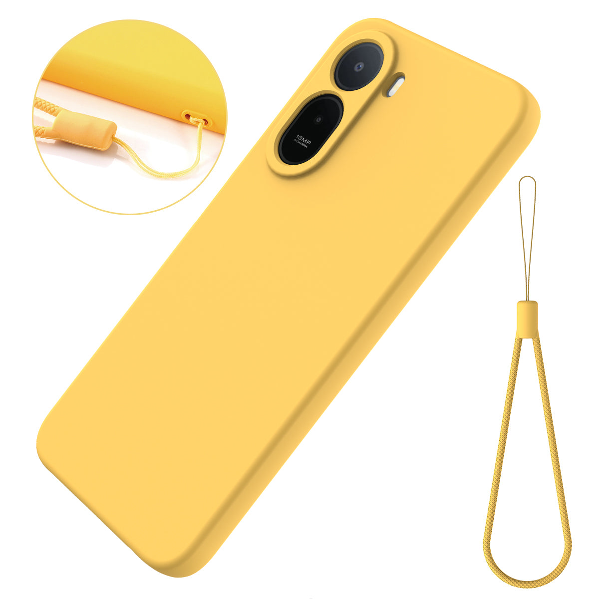 Liquid Silicone Case for Xiaomi Poco C85x 5G / Redmi A7 Pro 4G (171.56mm) / Redmi A7 Pro 5G Phone Back Cover with Hand Strap
