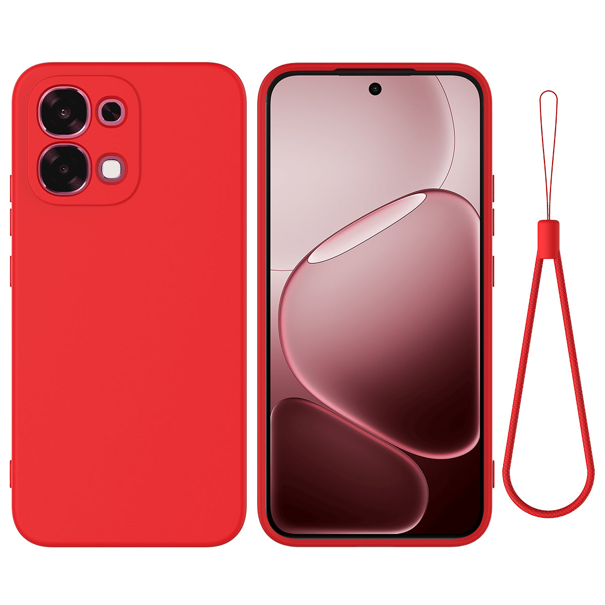 For Oppo F33 5G Liquid Silicone Case Phone Back Cover with Hand Strap
