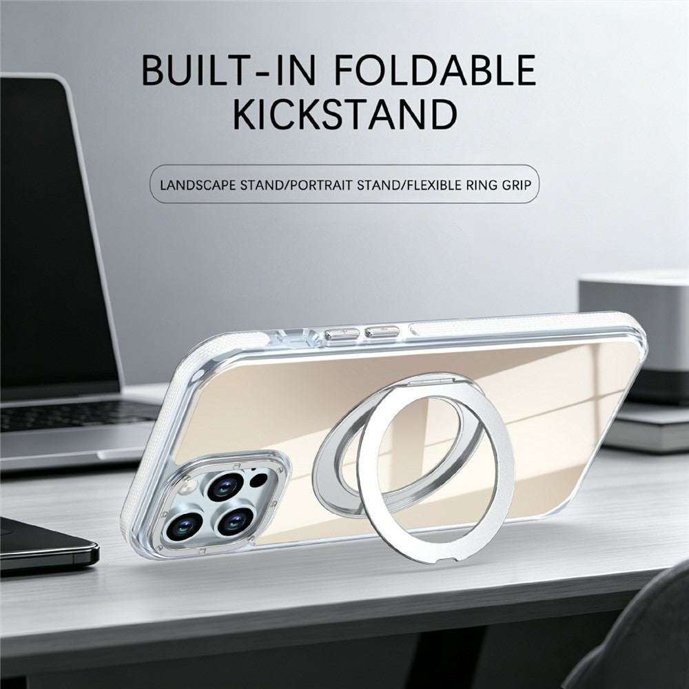 Magnetic Case For iPhone 12  /  12 Pro Fluorescent Design TPU Acrylic Phone Back Cover with 360° Rotating Kickstand