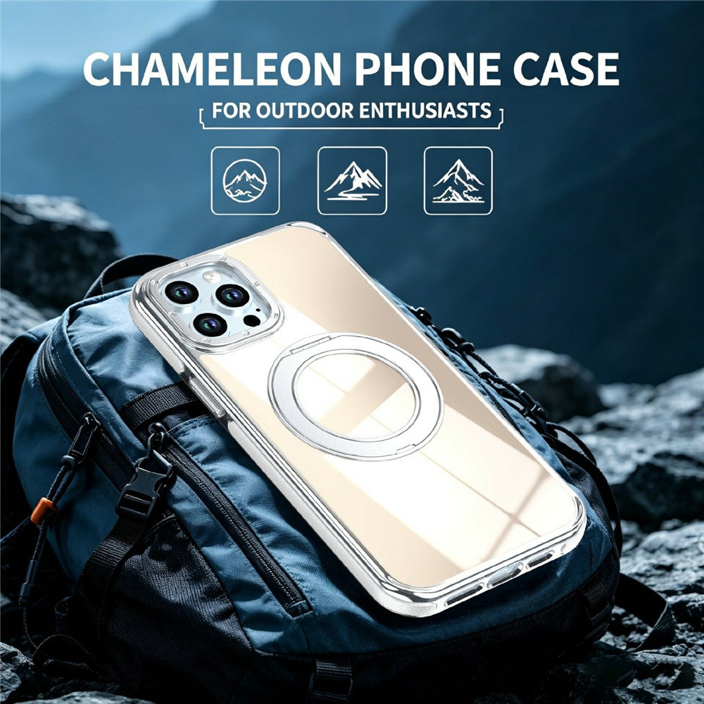Magnetic Case For iPhone 12  /  12 Pro Fluorescent Design TPU Acrylic Phone Back Cover with 360° Rotating Kickstand
