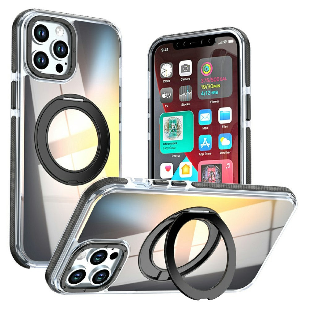 Magnetic Case For iPhone 12  /  12 Pro Fluorescent Design TPU Acrylic Phone Back Cover with 360° Rotating Kickstand