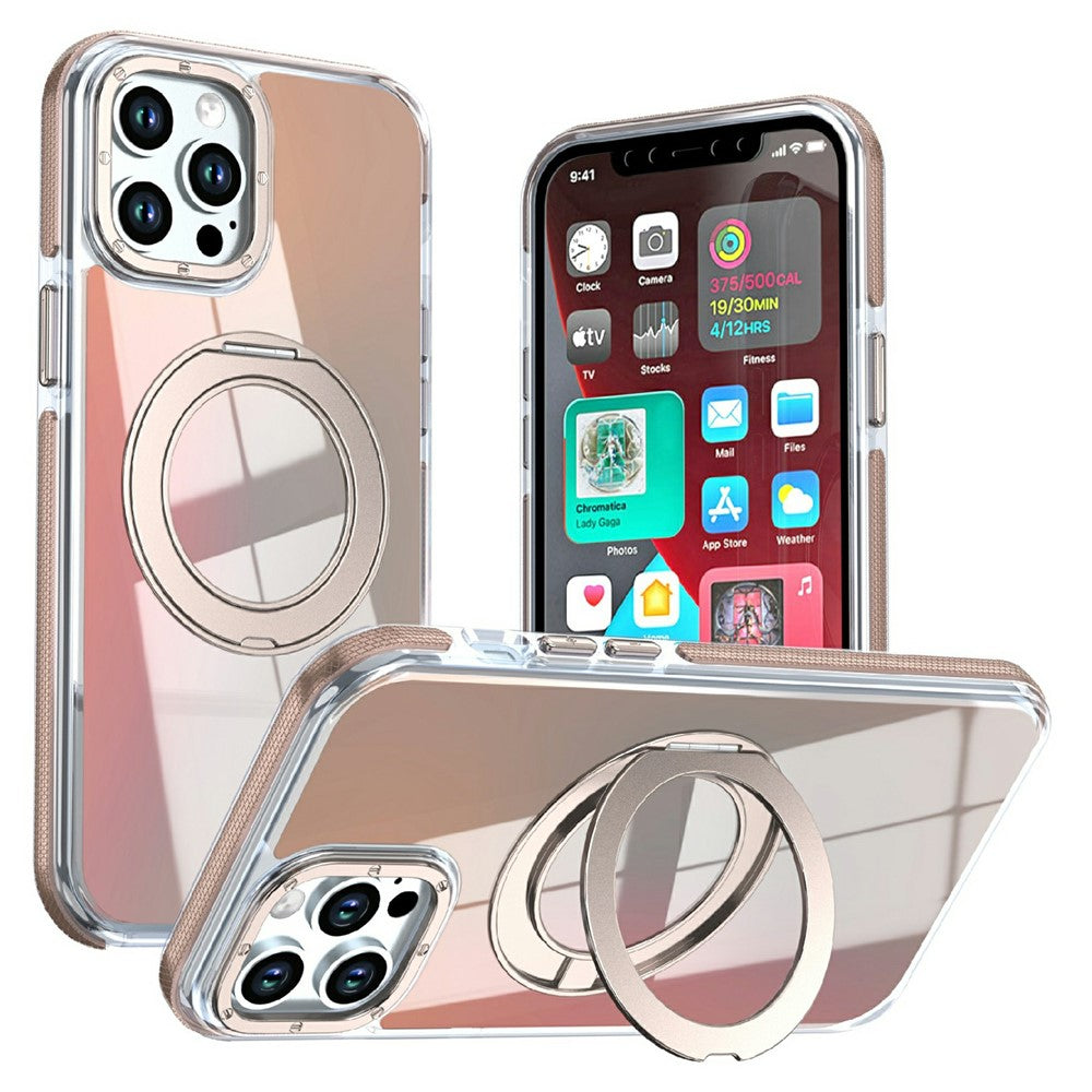 Magnetic Case For iPhone 12  /  12 Pro Fluorescent Design TPU Acrylic Phone Back Cover with 360° Rotating Kickstand