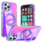 Magnetic Case For iPhone 12  /  12 Pro Fluorescent Design TPU Acrylic Phone Back Cover with 360° Rotating Kickstand