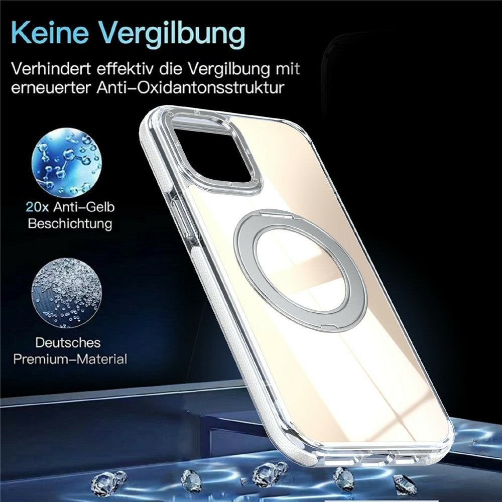 For iPhone 12 Pro Max Magnetic Case Fluorescent Design TPU Acrylic Phone Back Cover with 360° Rotating Kickstand