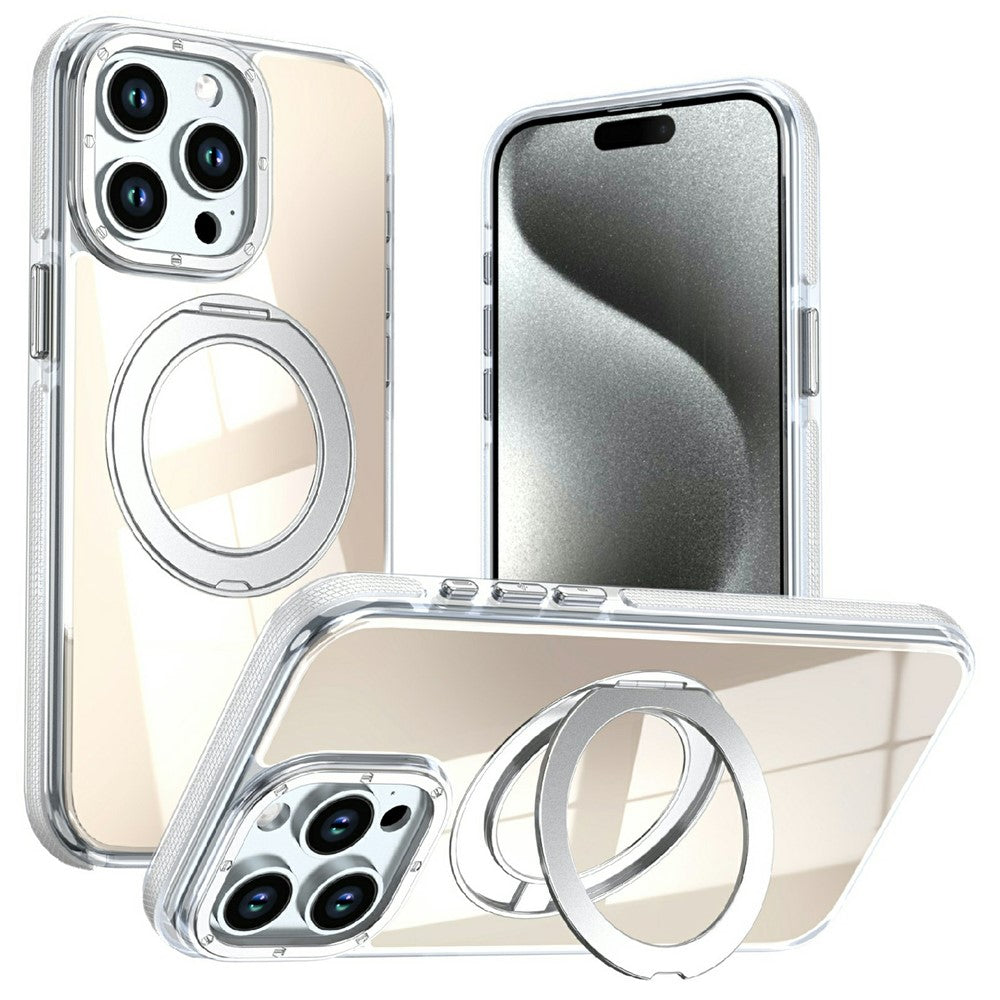 For iPhone 13 Pro Magnetic Case Fluorescent Design TPU Acrylic Phone Back Cover with 360° Rotating Kickstand